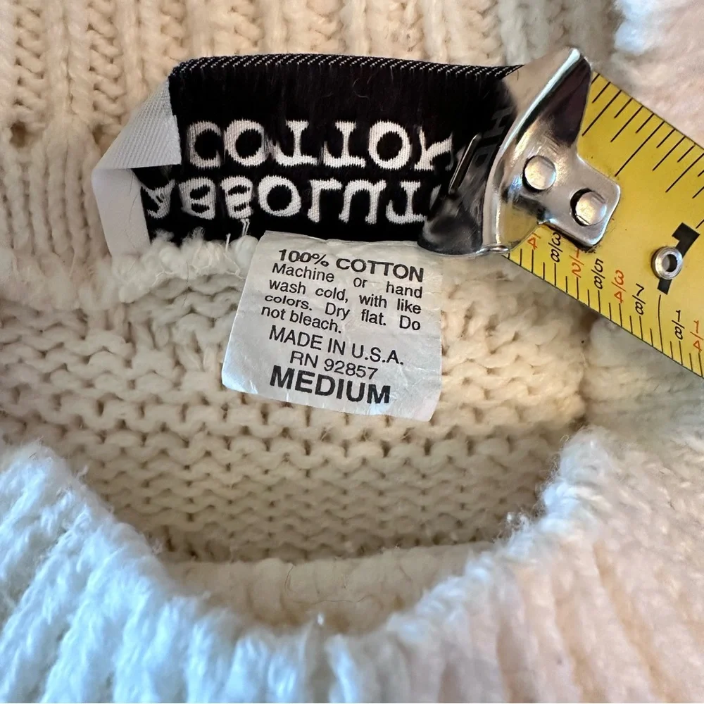 90’s “Absolutely Cotton” Creamy White Cable Knit Textured Hearts Sweater - Picture 8 of 8